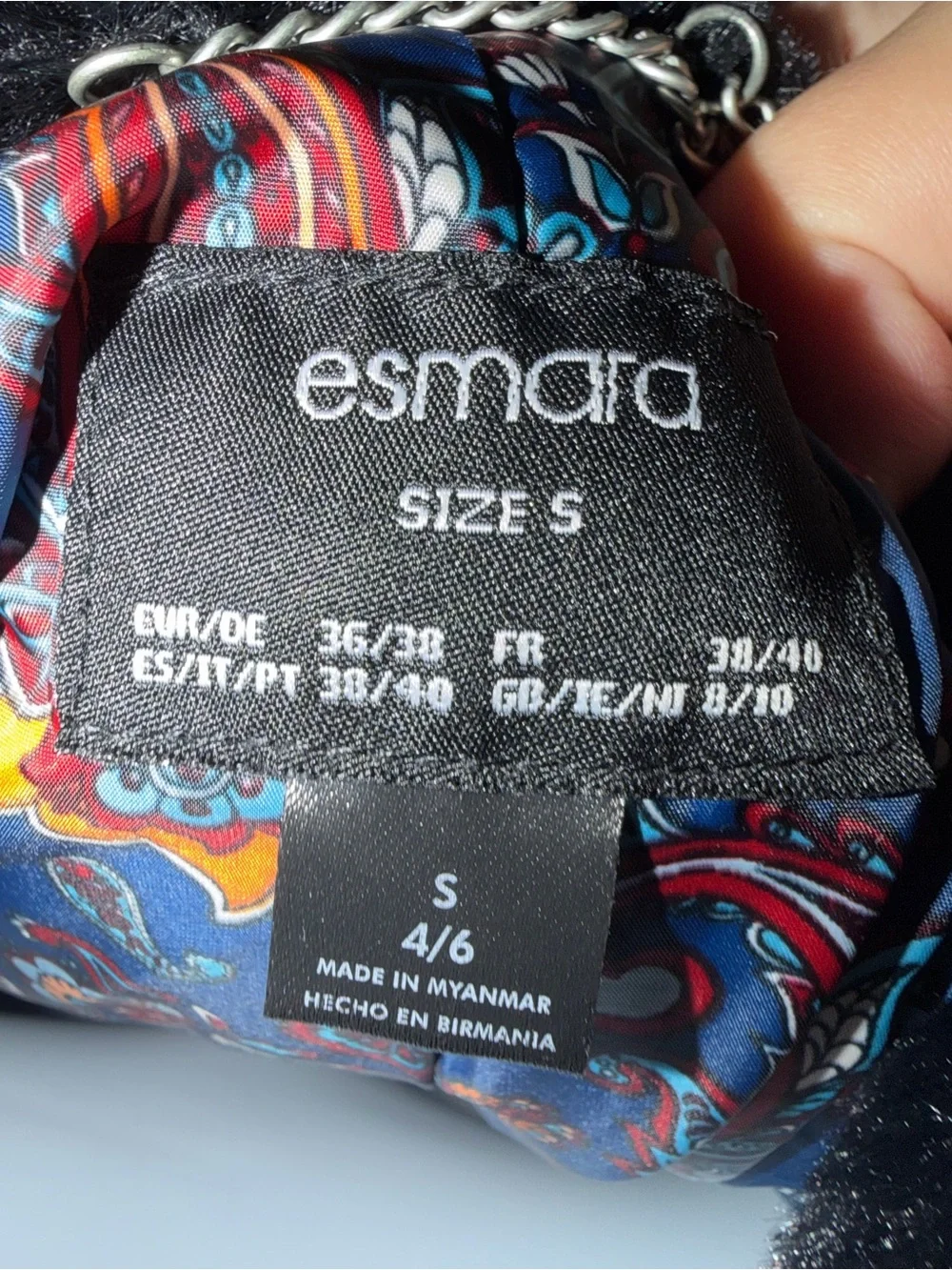 Esmara Black Faux Fur Hooded Coat Jacket Size S 4/6 Paisley Lining